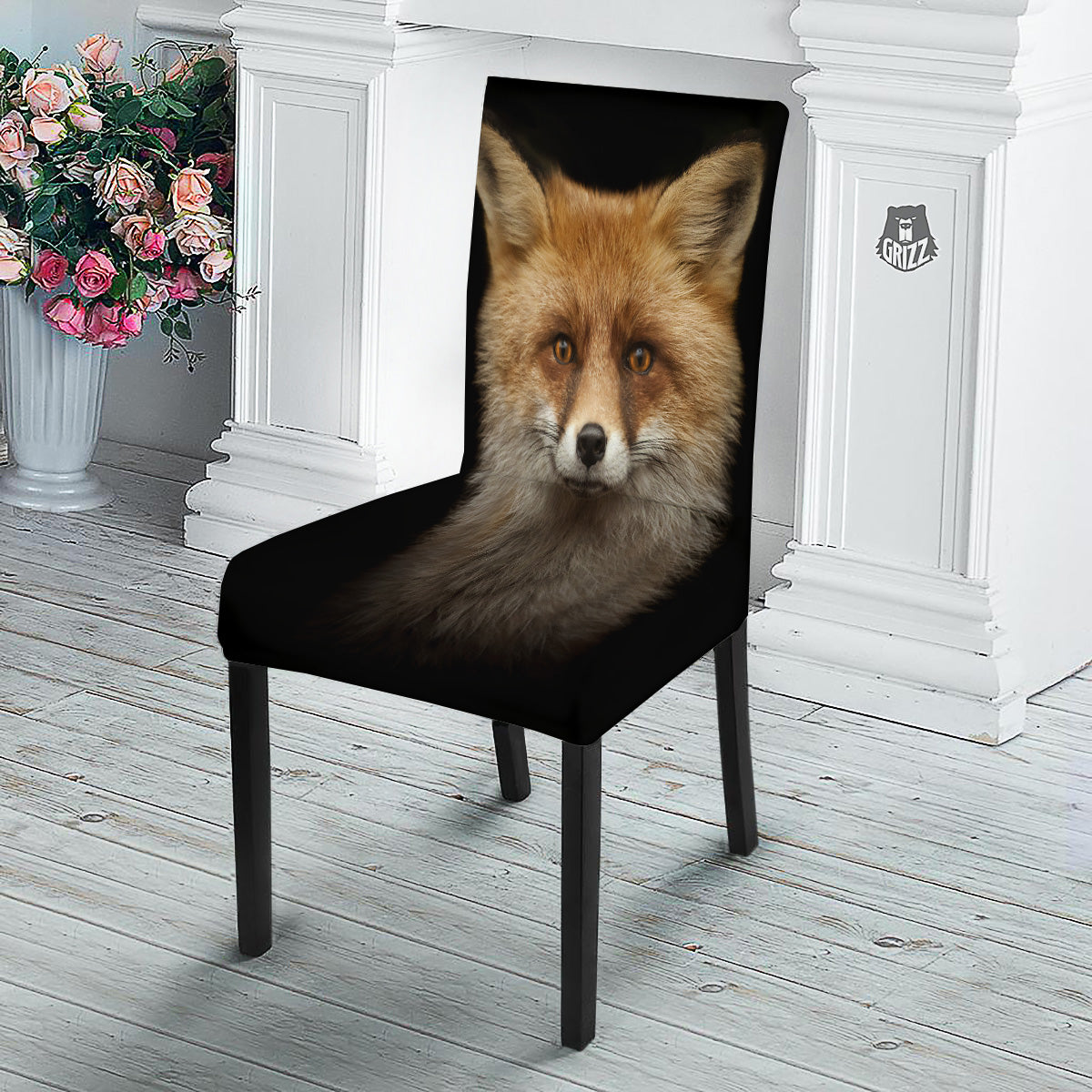 Portrait Head Fox Print Dining Chair Slipcover-grizzshop