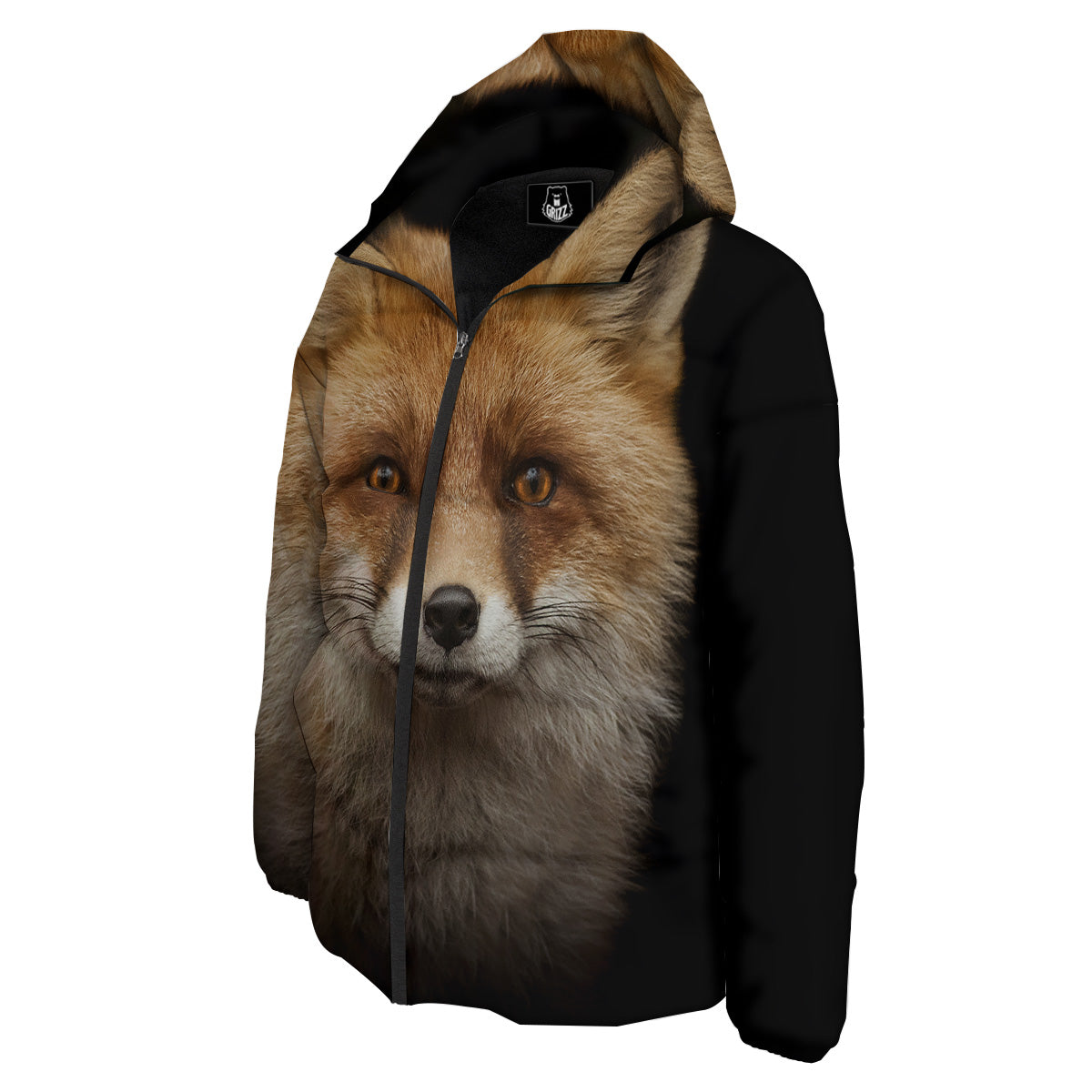 Portrait Head Fox Print Down Jacket-grizzshop