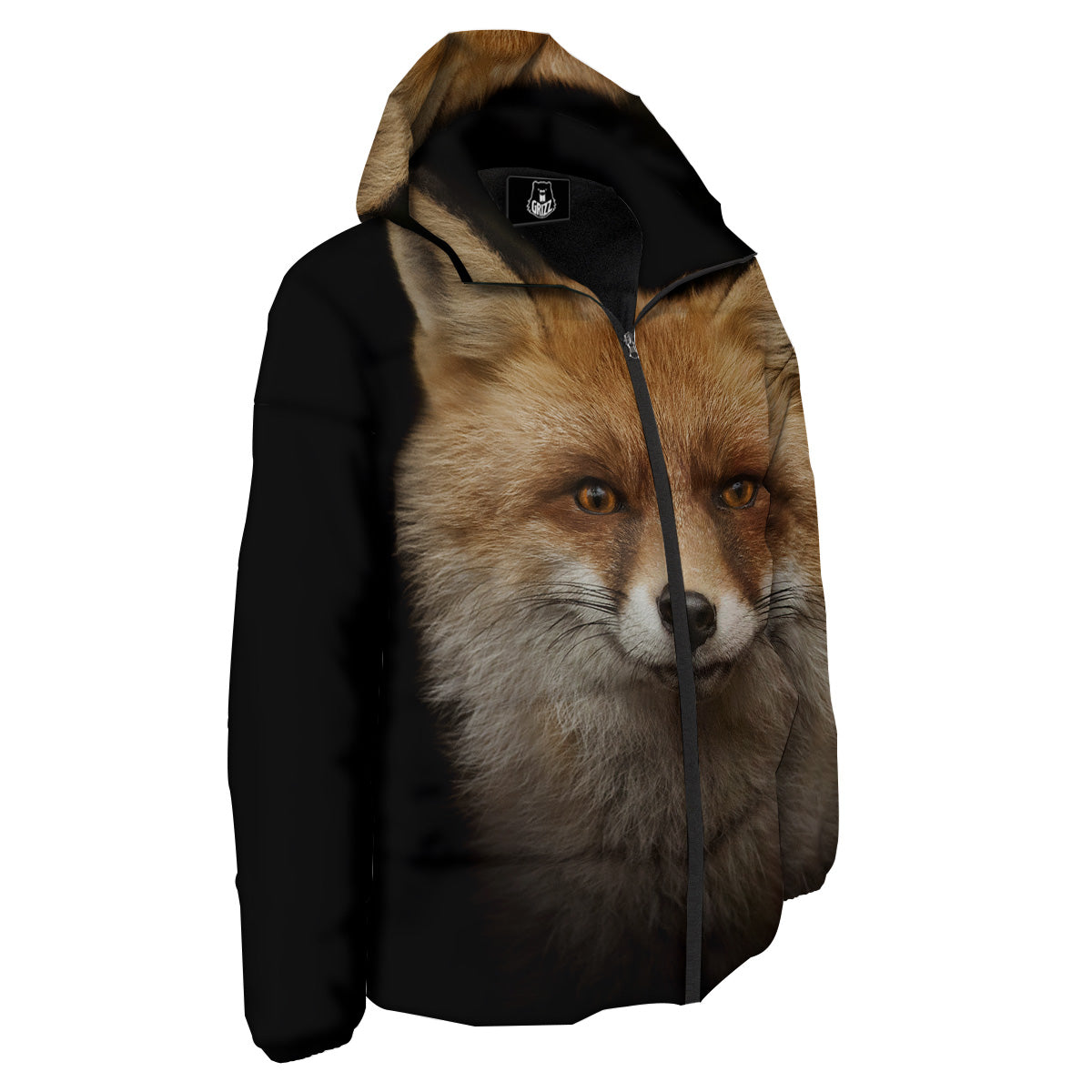 Portrait Head Fox Print Down Jacket-grizzshop