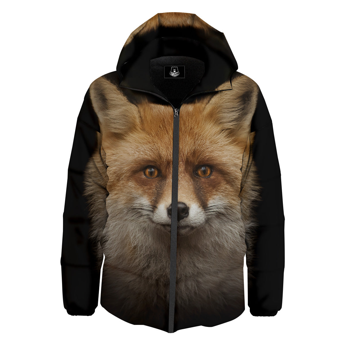 Portrait Head Fox Print Down Jacket-grizzshop