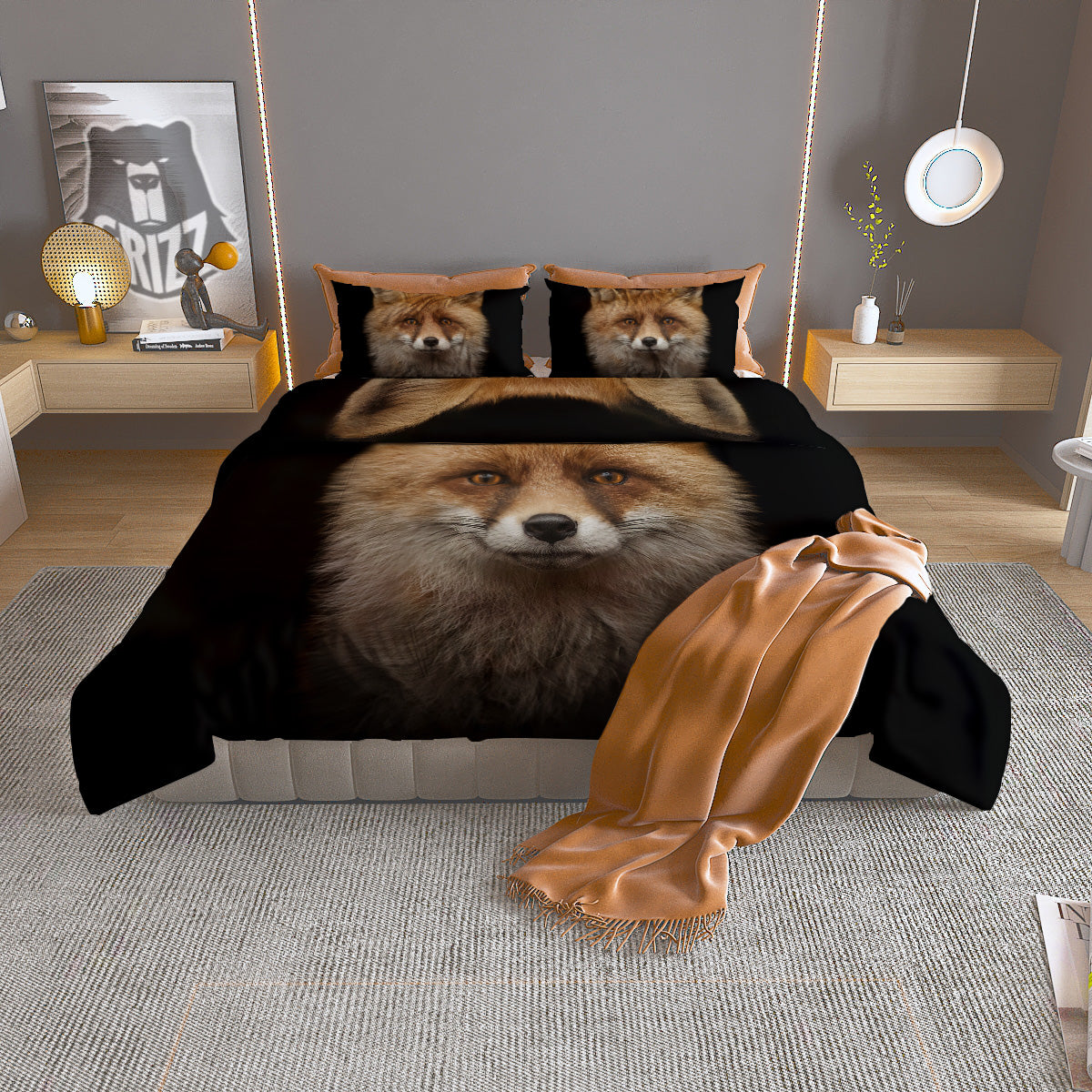 Portrait Head Fox Print Duvet Cover Bedding Set