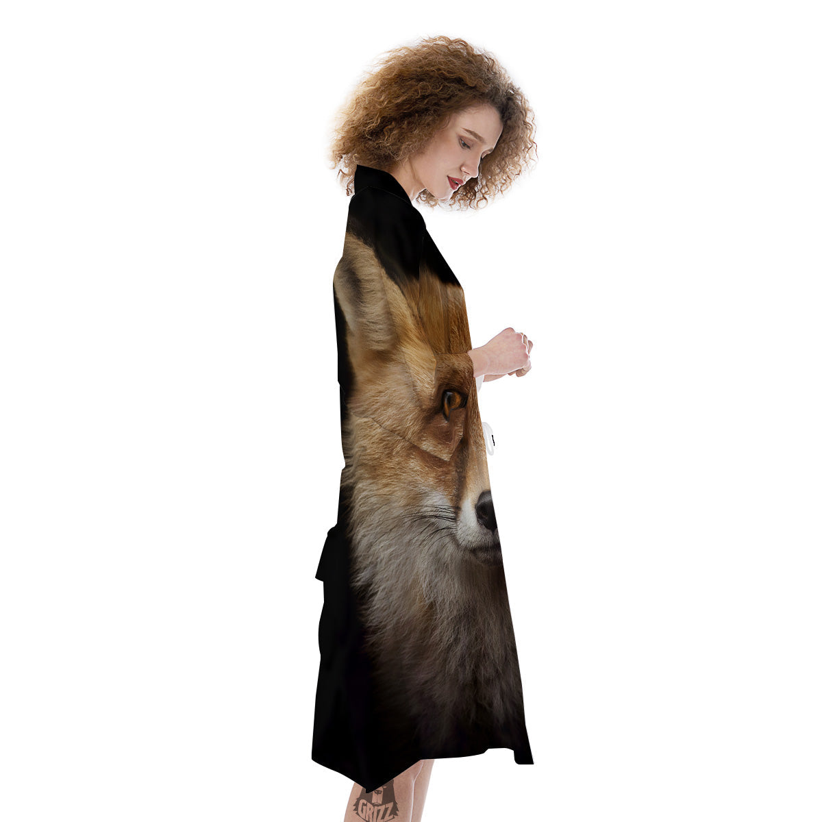 Portrait Head Fox Print Kimono-grizzshop