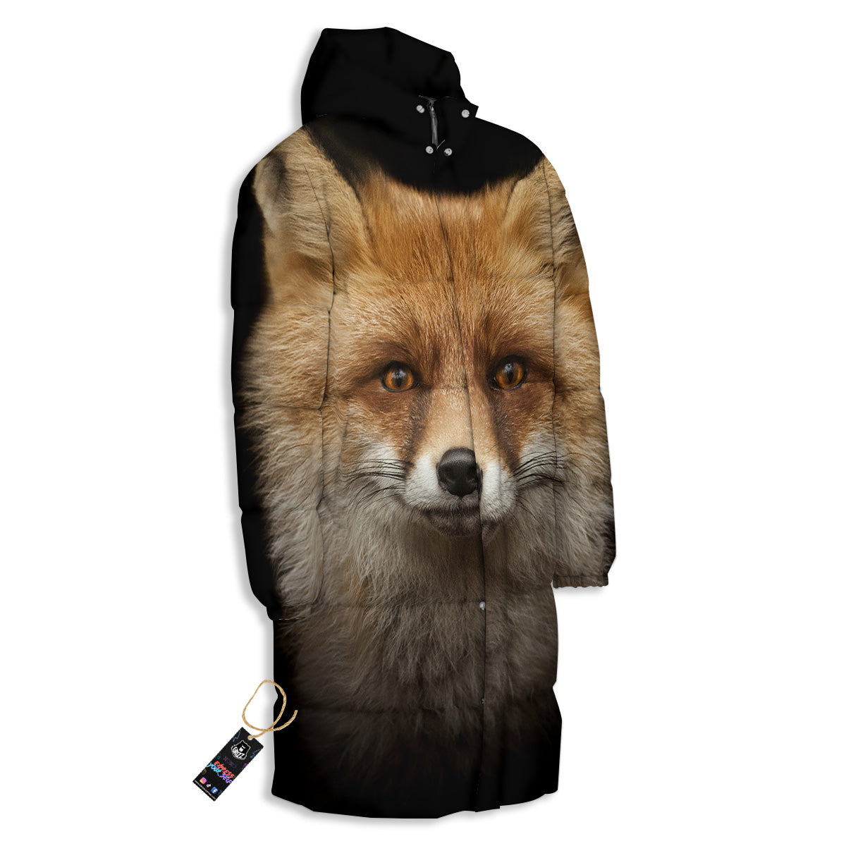 Portrait Head Fox Print Long Down Jacket-grizzshop