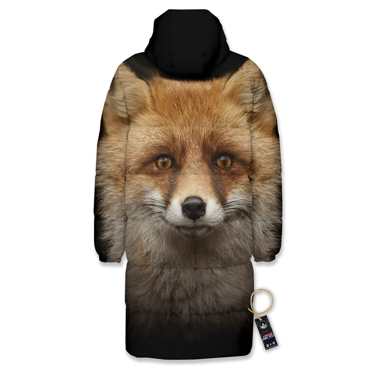 Portrait Head Fox Print Long Down Jacket-grizzshop