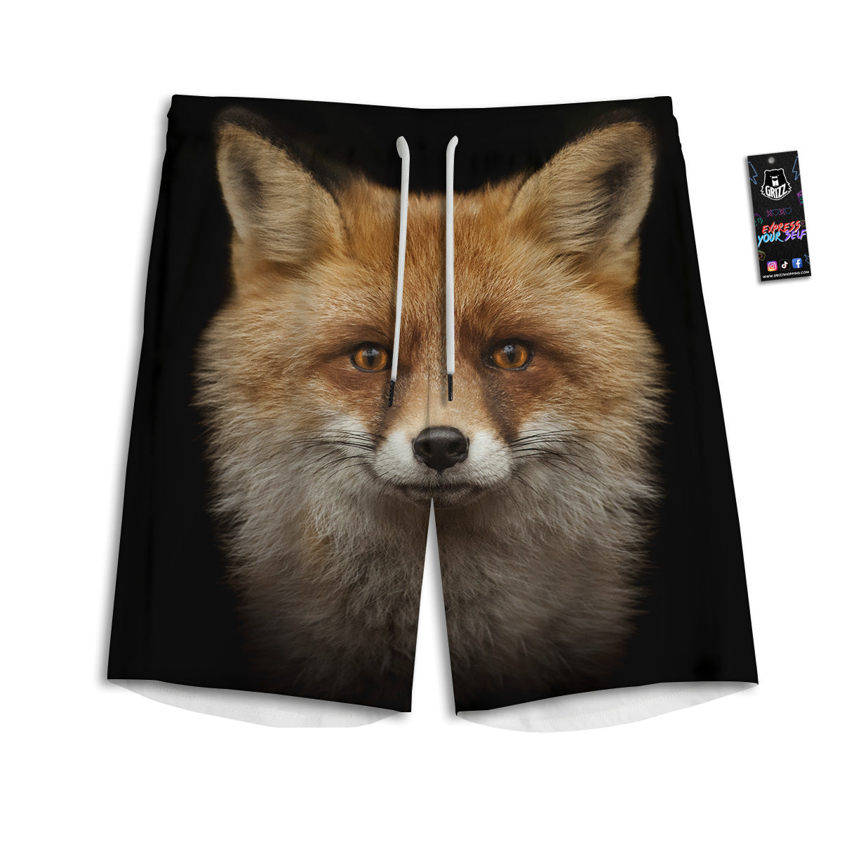 Portrait Head Fox Print Men's Athletic Shorts