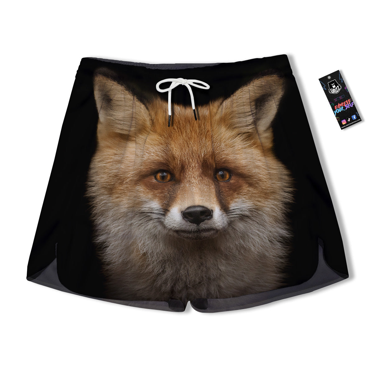 Portrait Head Fox Print Men's Running Shorts-grizzshop