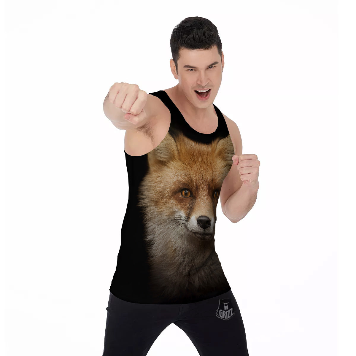 Portrait Head Fox Print Men's Tank Top-grizzshop