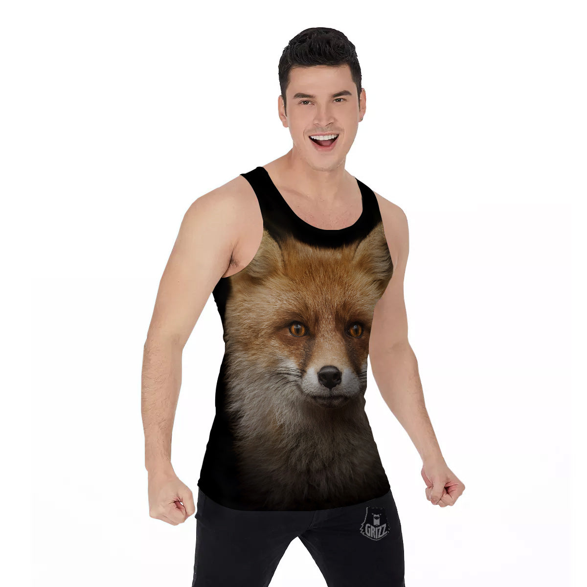 Portrait Head Fox Print Men's Tank Top-grizzshop