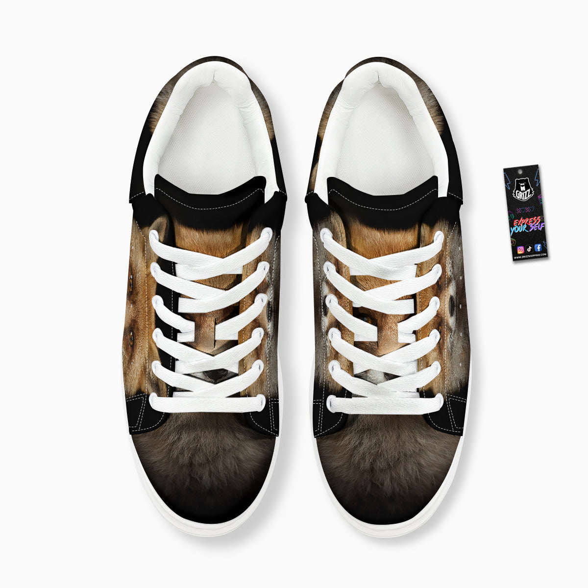 Portrait Head Fox Print Platform Shoes-grizzshop