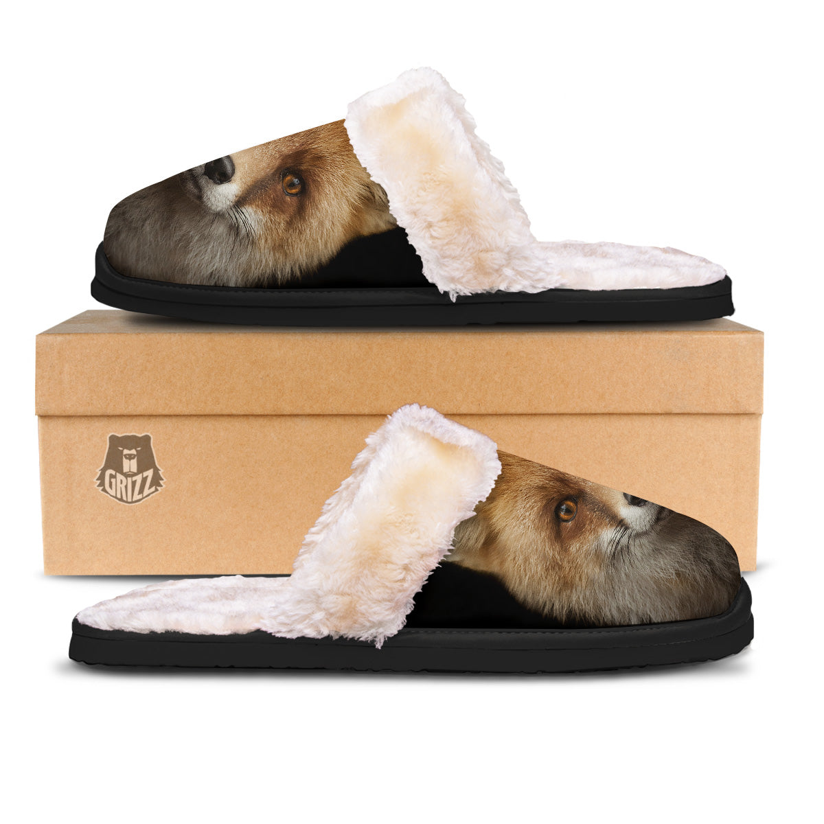 Portrait Head Fox Print Slippers-grizzshop