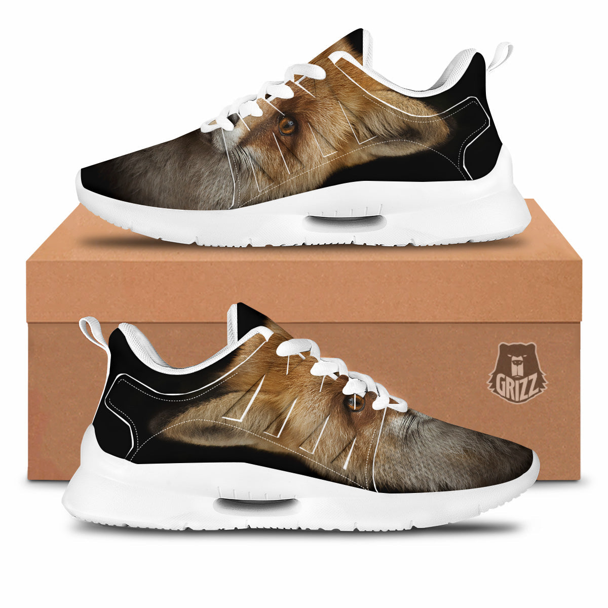 Portrait Head Fox Print Tennis Shoes-grizzshop