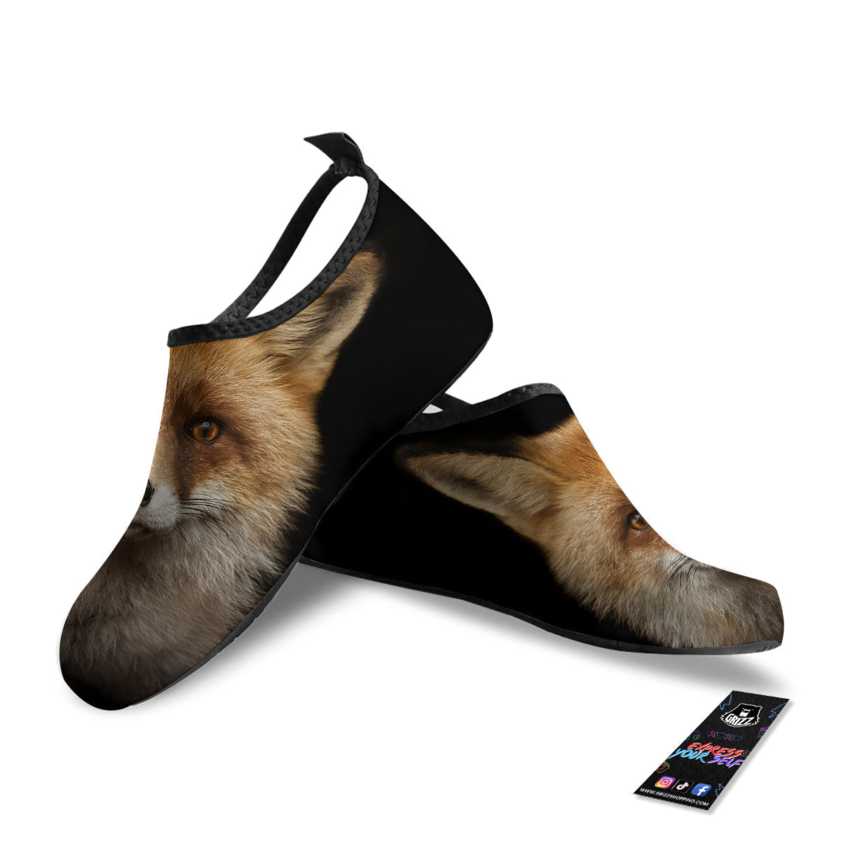 Portrait Head Fox Print Water Shoes-grizzshop