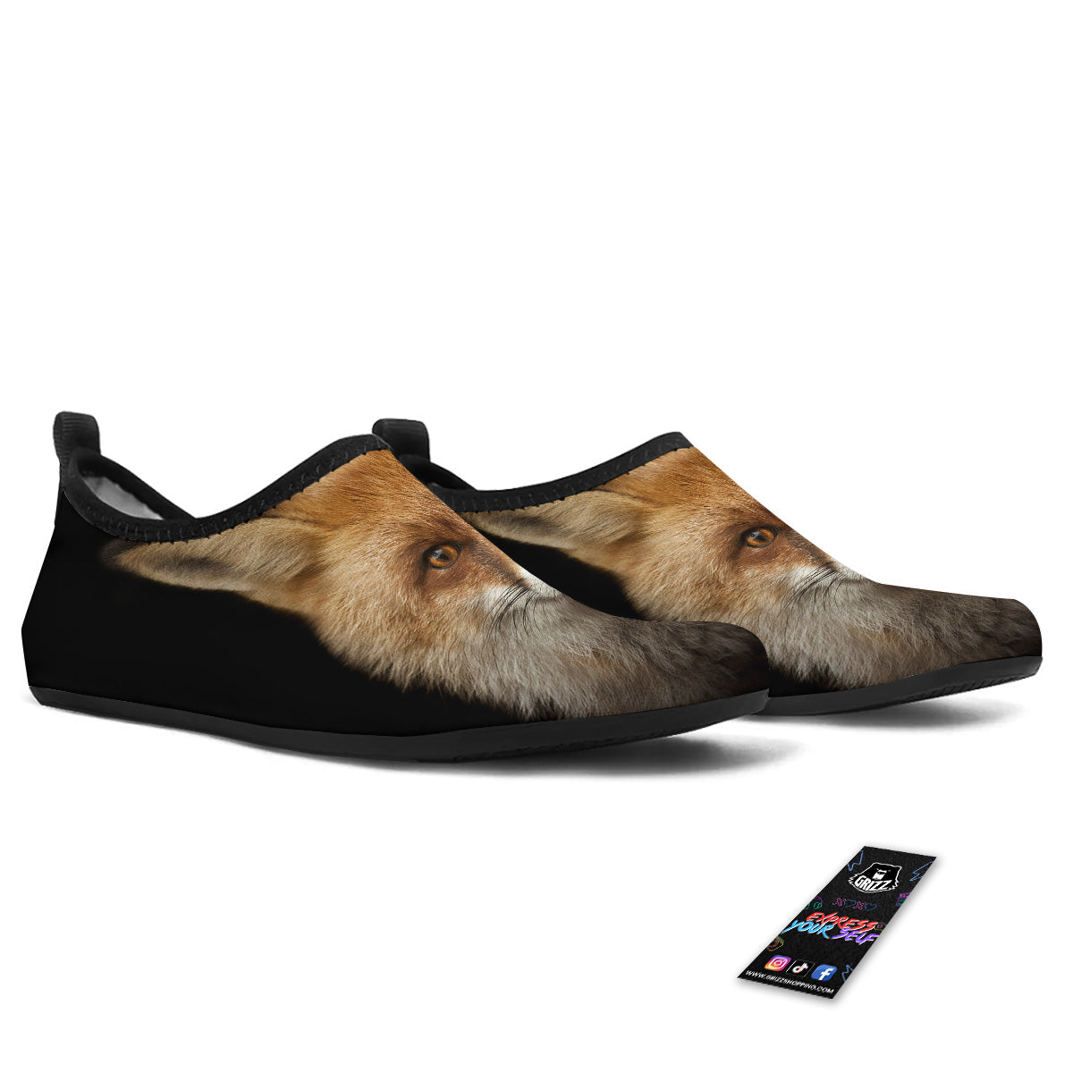 Portrait Head Fox Print Water Shoes-grizzshop