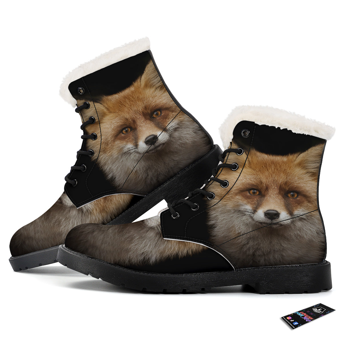 Portrait Head Fox Print Winter Boots-grizzshop