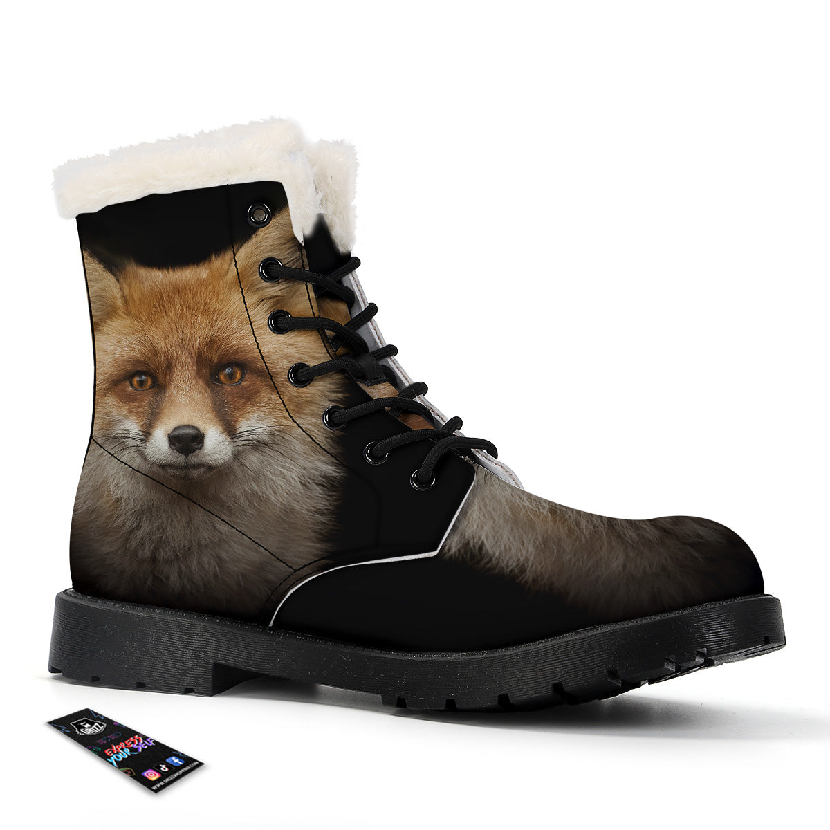 Portrait Head Fox Print Winter Boots-grizzshop