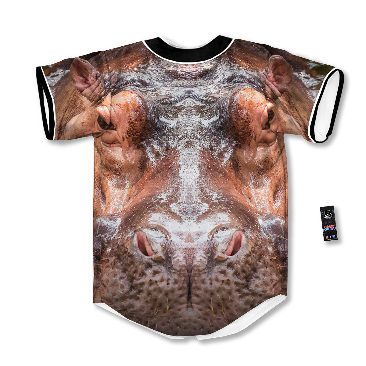 Portrait Hippo Print Baseball Jersey-grizzshop