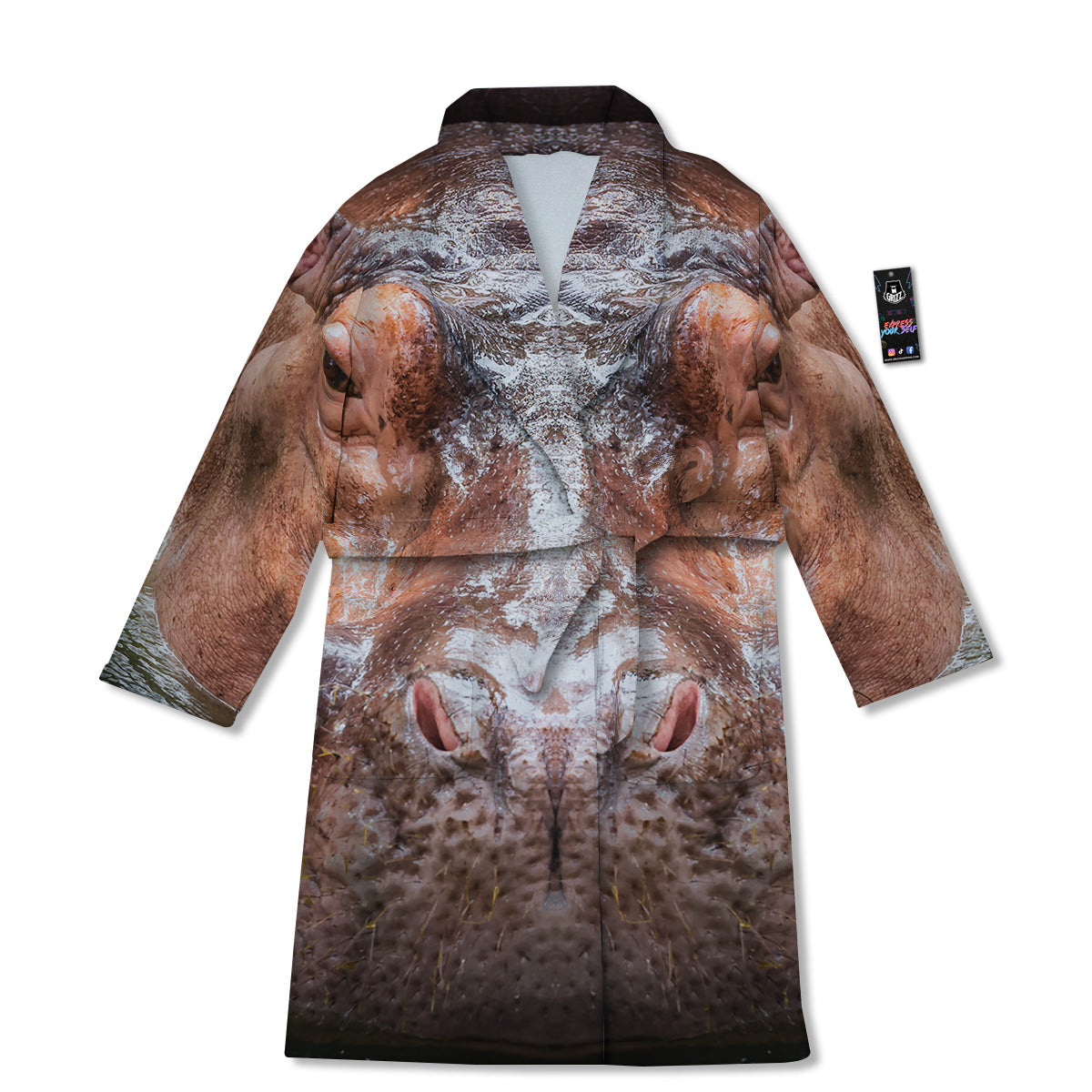 Portrait Hippo Print Bathrobe-grizzshop