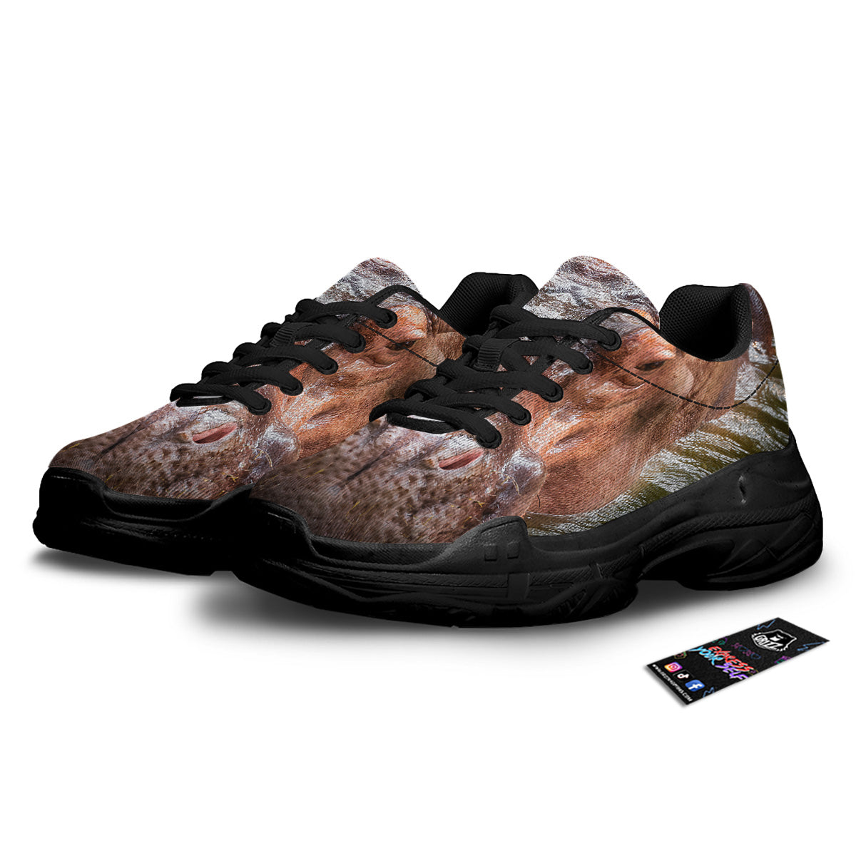 Portrait Hippo Print Black Chunky Shoes-grizzshop