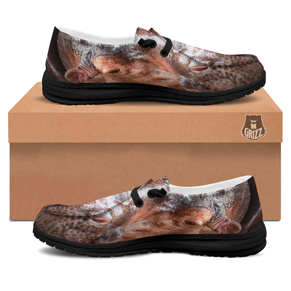 Portrait Hippo Print Black Loafers-grizzshop