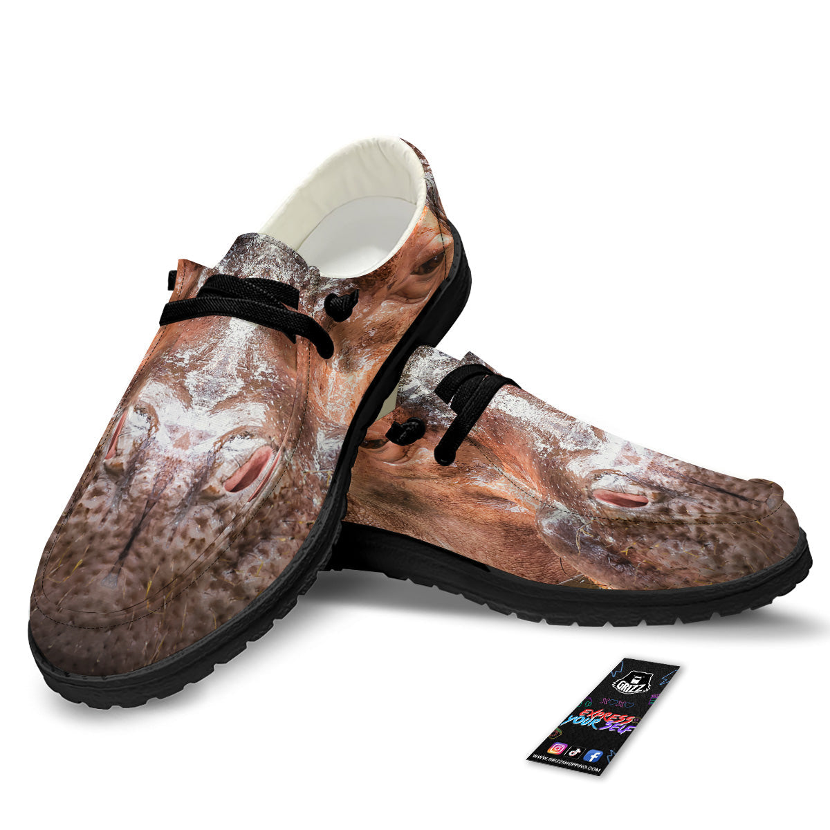 Portrait Hippo Print Black Loafers-grizzshop