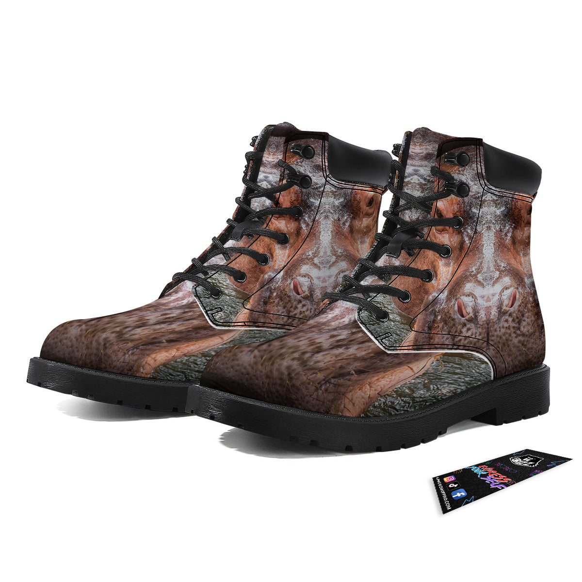 Portrait Hippo Print Boots-grizzshop