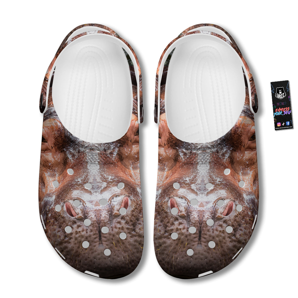 Portrait Hippo Print Clog-grizzshop