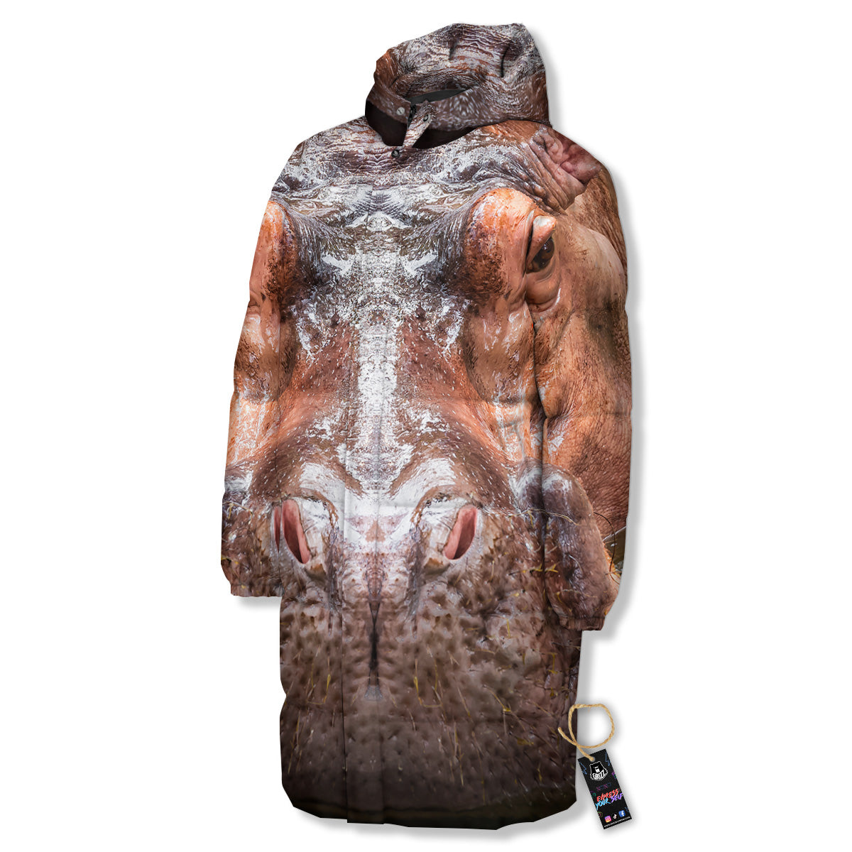 Portrait Hippo Print Long Down Jacket-grizzshop