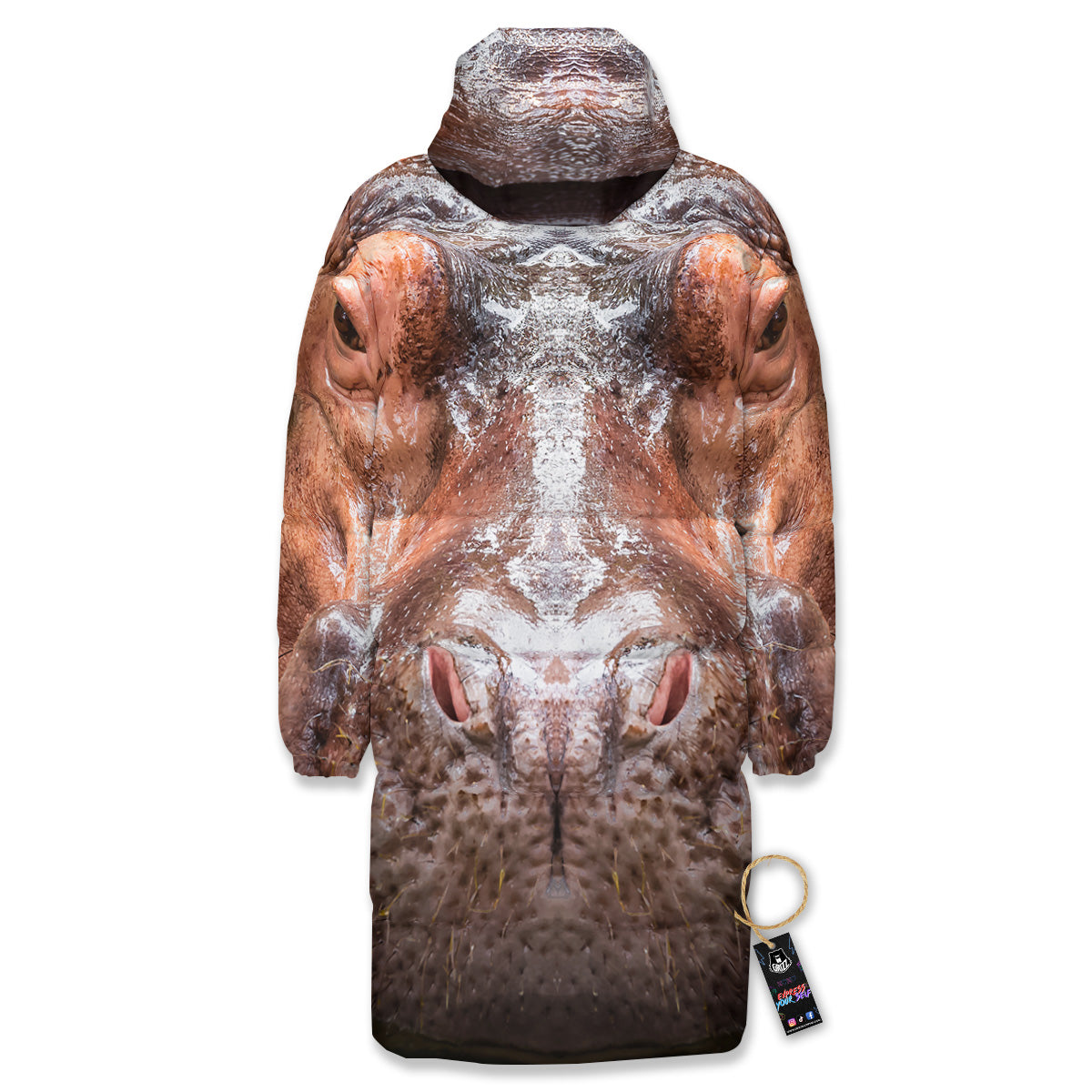 Portrait Hippo Print Long Down Jacket-grizzshop