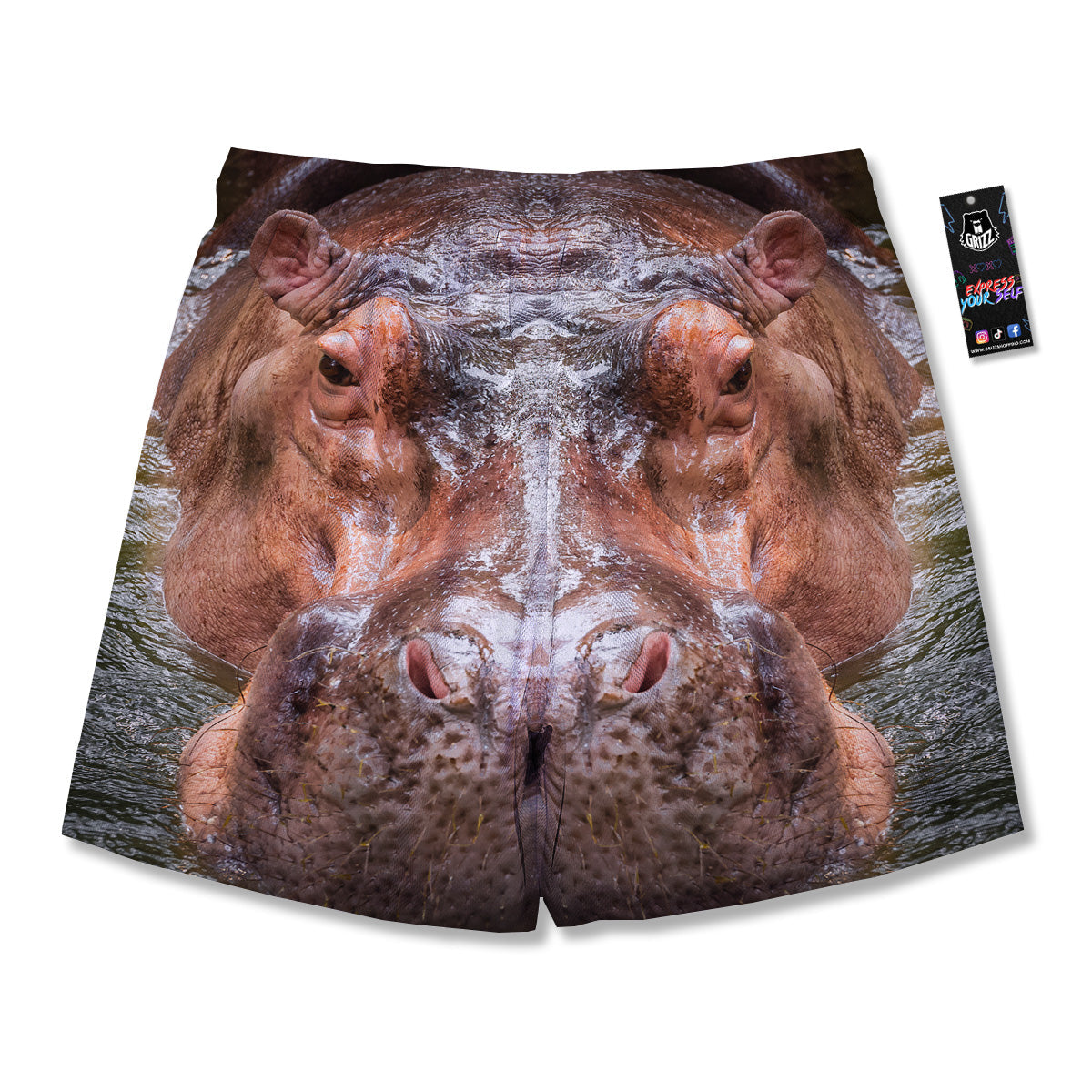 Portrait Hippo Print Men's Running Shorts-grizzshop