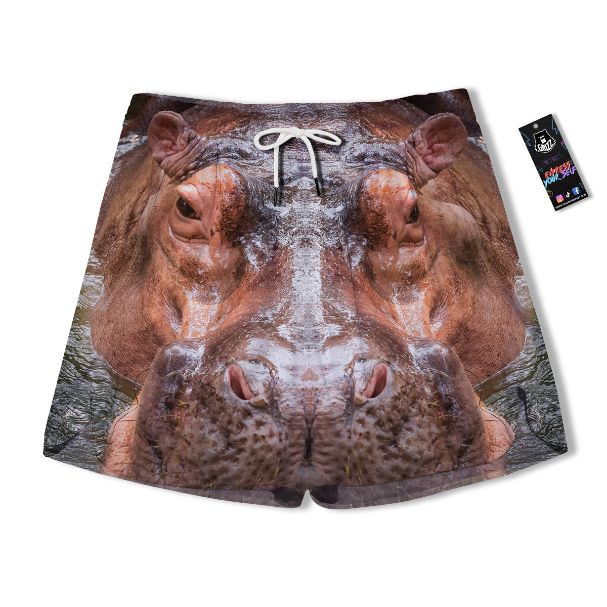 Portrait Hippo Print Men's Running Shorts-grizzshop