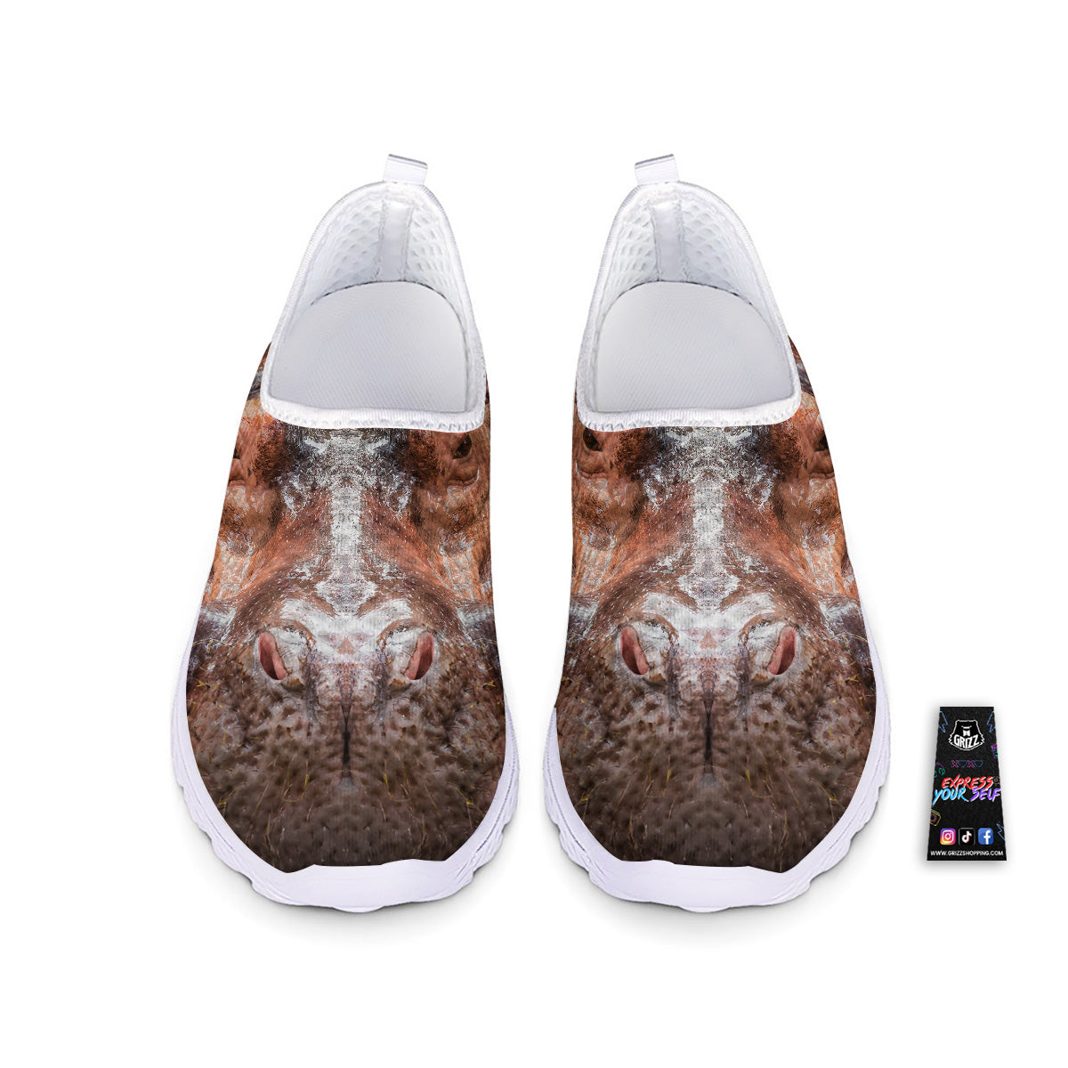 Portrait Hippo Print Nurse Shoes-grizzshop