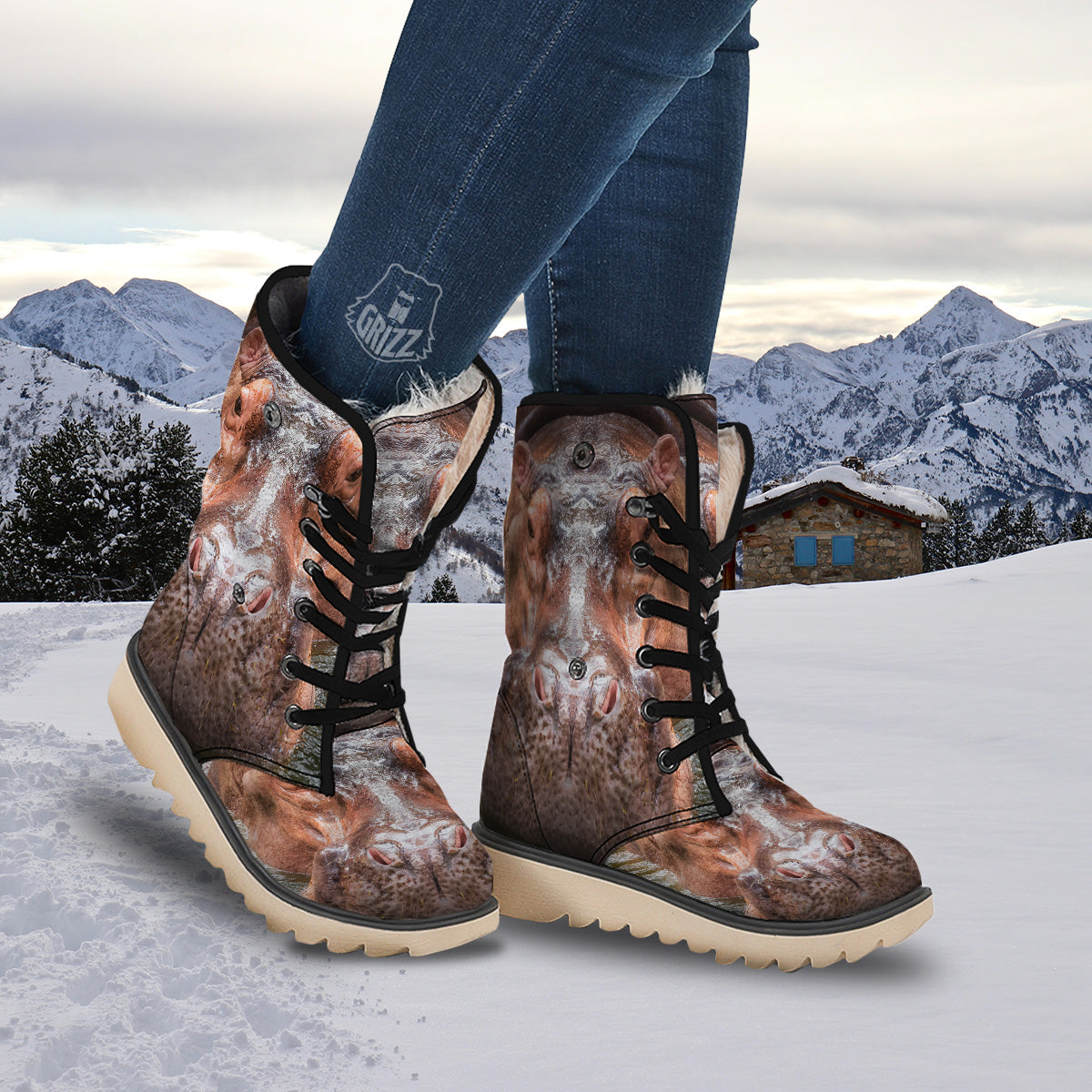 Portrait Hippo Print Snow Boots-grizzshop