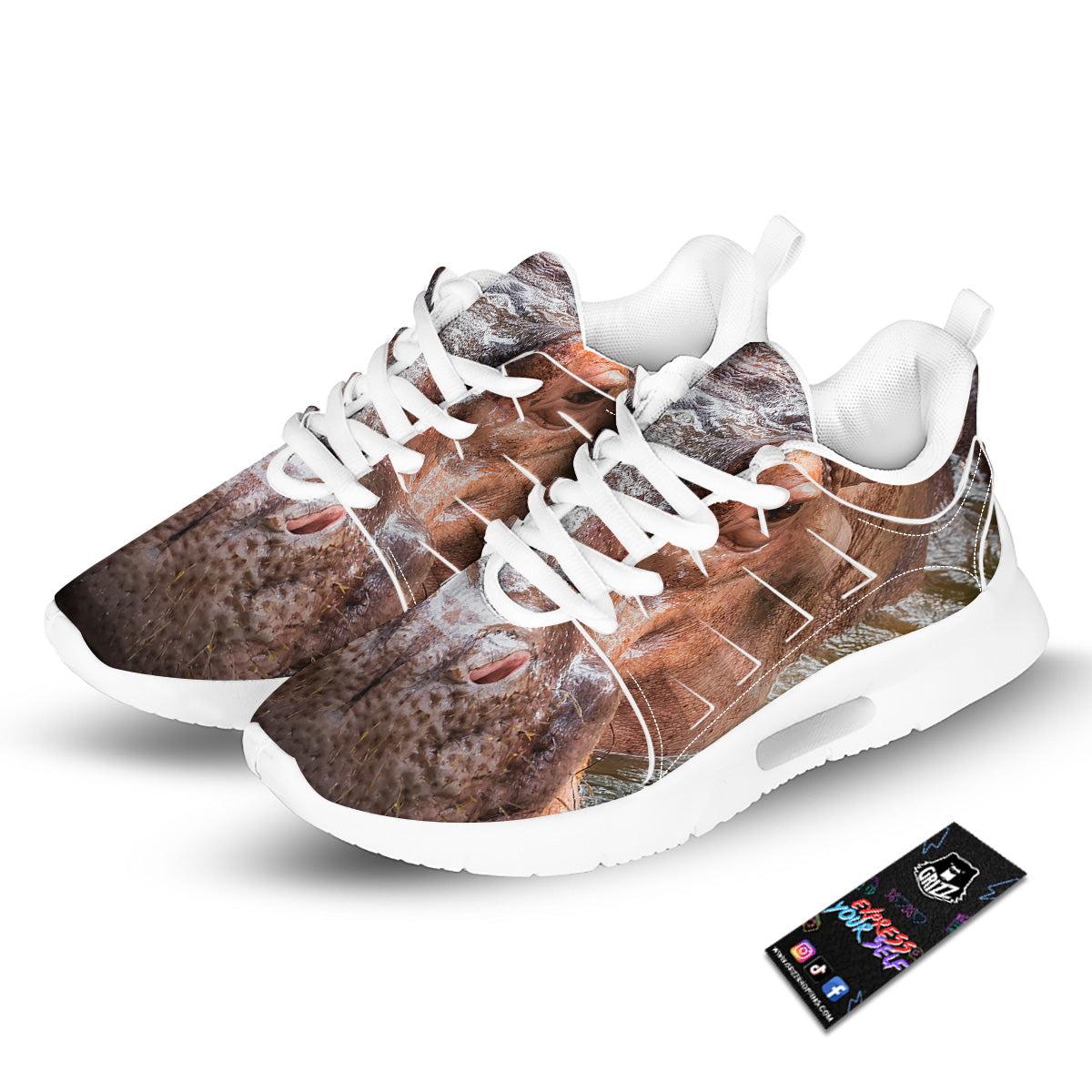 Portrait Hippo Print Tennis Shoes-grizzshop