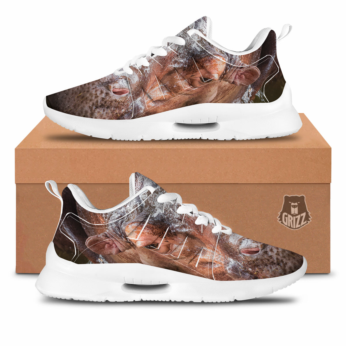 Portrait Hippo Print Tennis Shoes-grizzshop