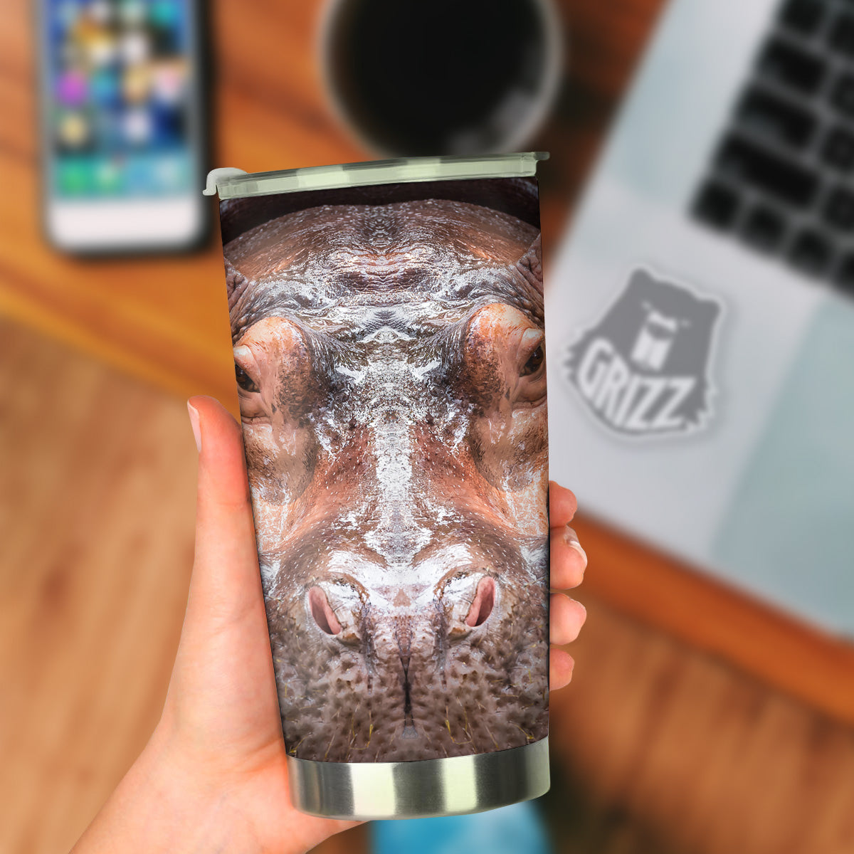 Portrait Hippo Print Tumbler-grizzshop