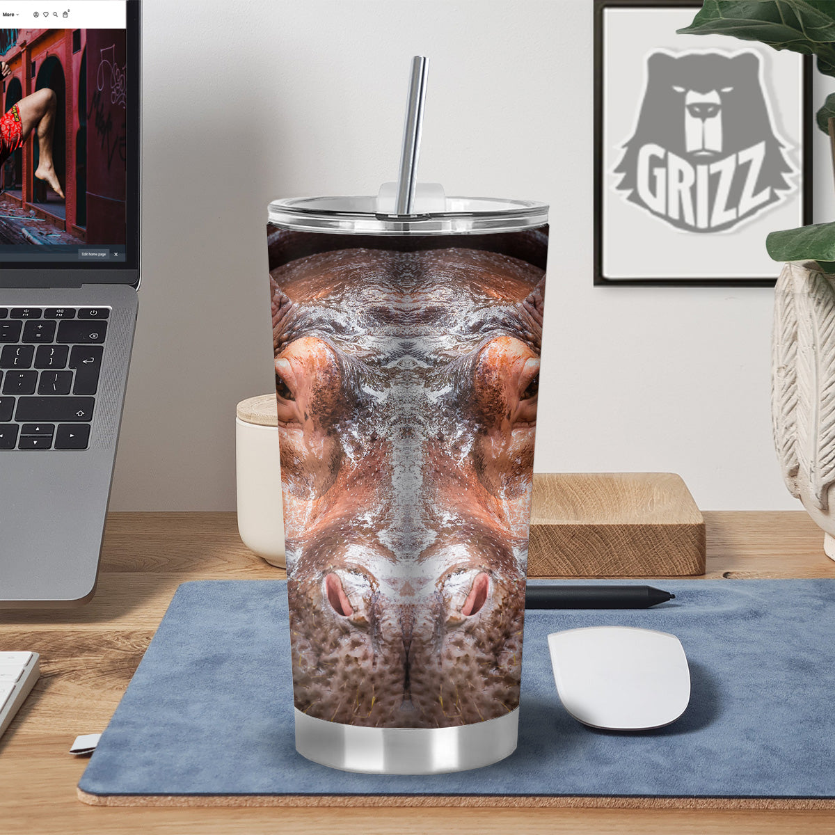 Portrait Hippo Print Tumbler-grizzshop