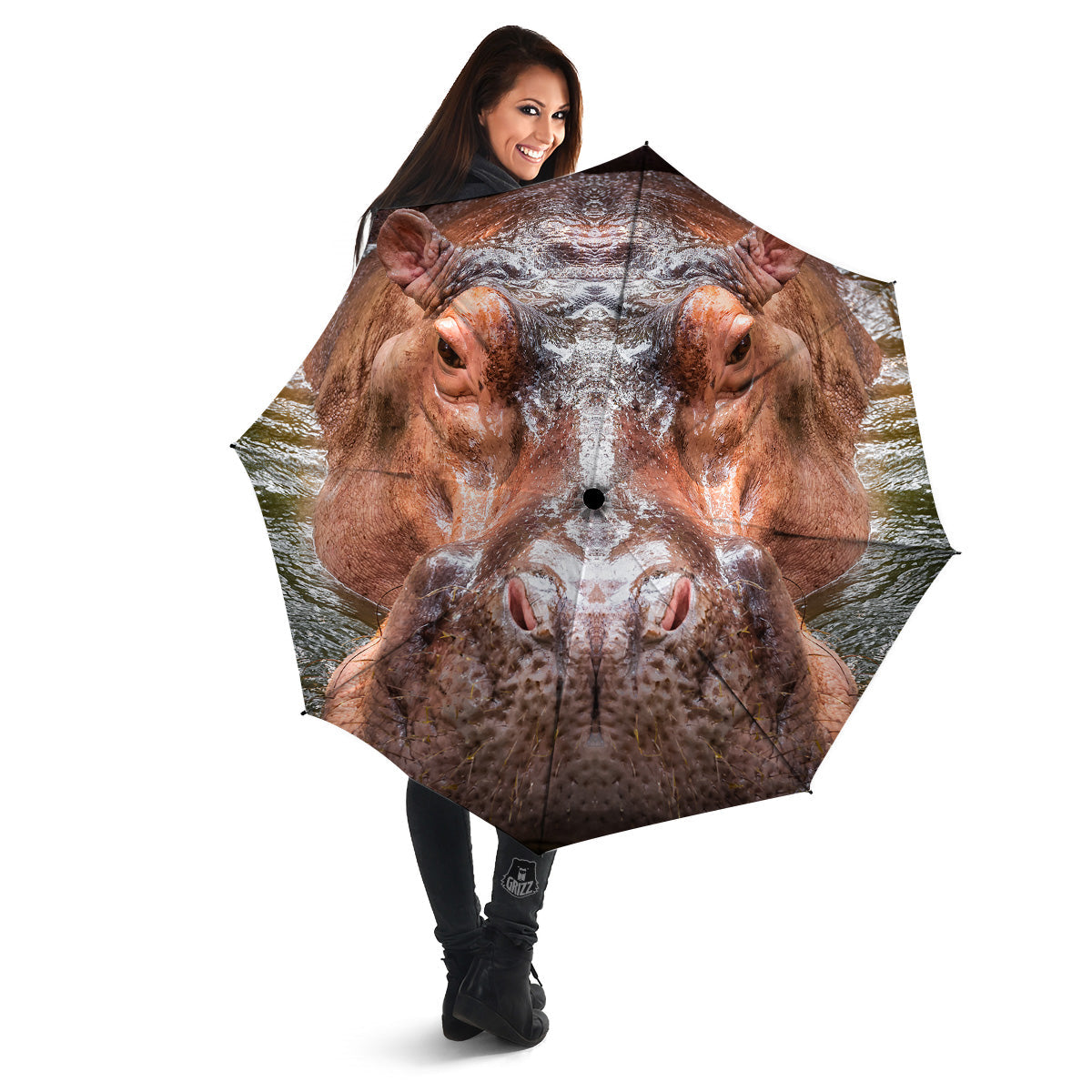 Portrait Hippo Print Umbrella-grizzshop