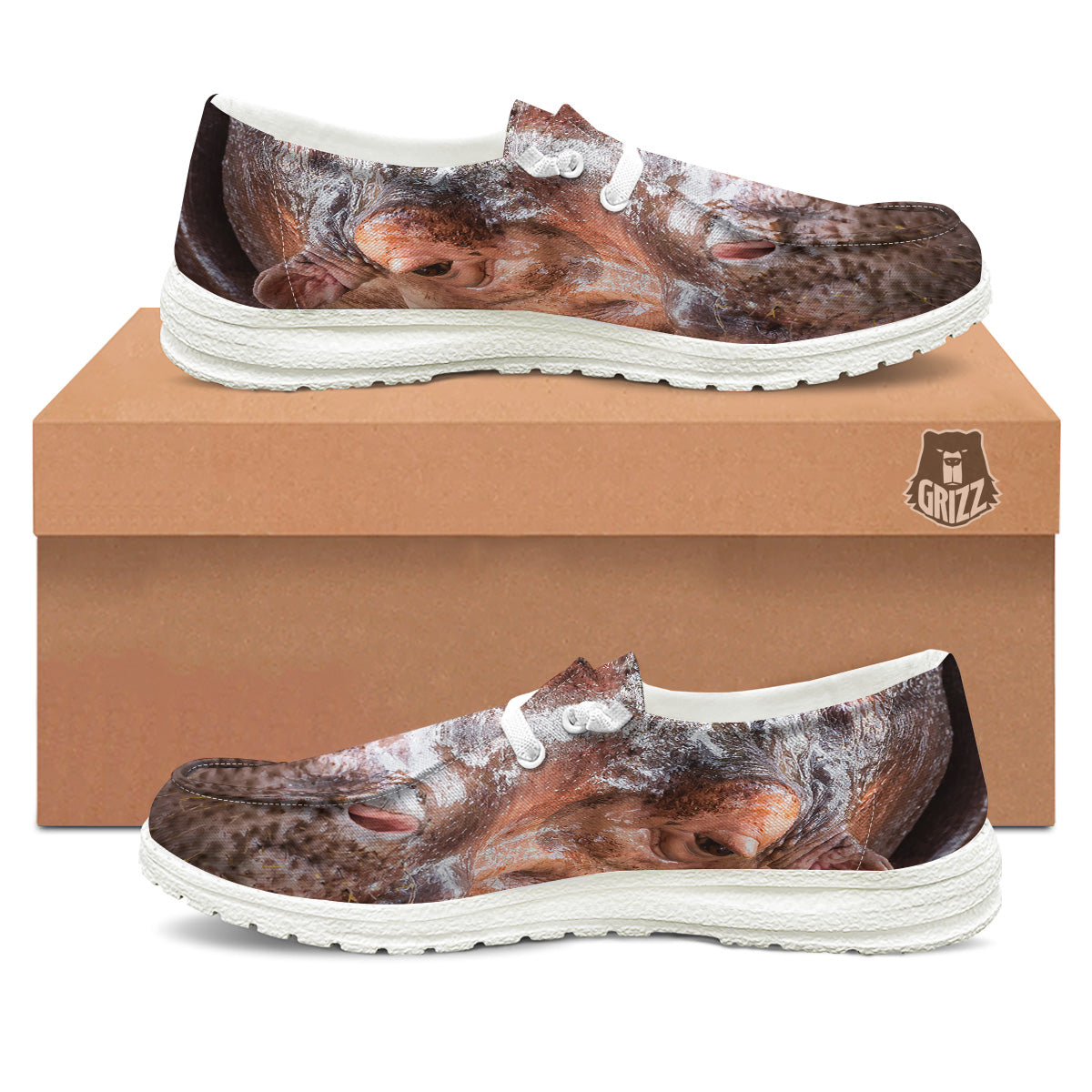 Portrait Hippo Print White Loafers-grizzshop