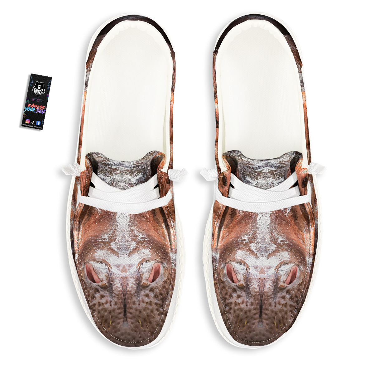 Portrait Hippo Print White Loafers-grizzshop
