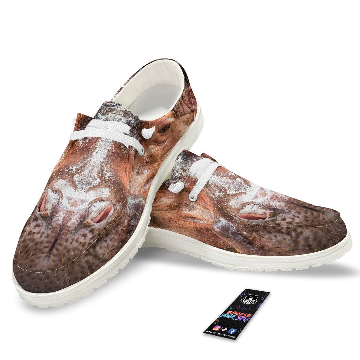 Portrait Hippo Print White Loafers-grizzshop