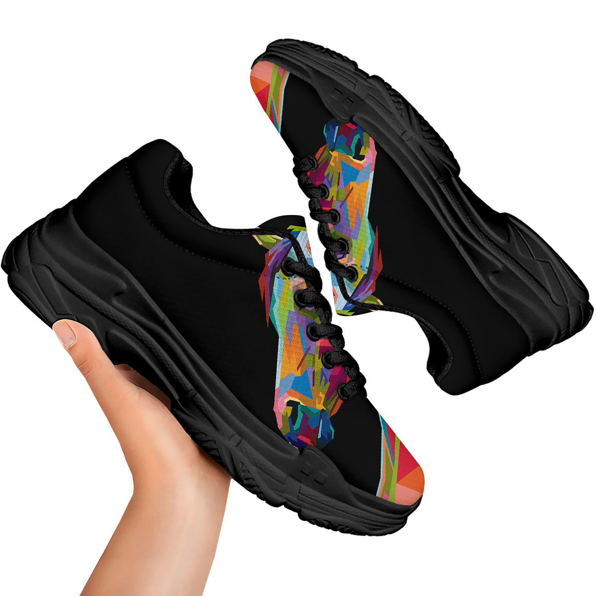 Portrait Horse Colorful Print Black Chunky Shoes-grizzshop