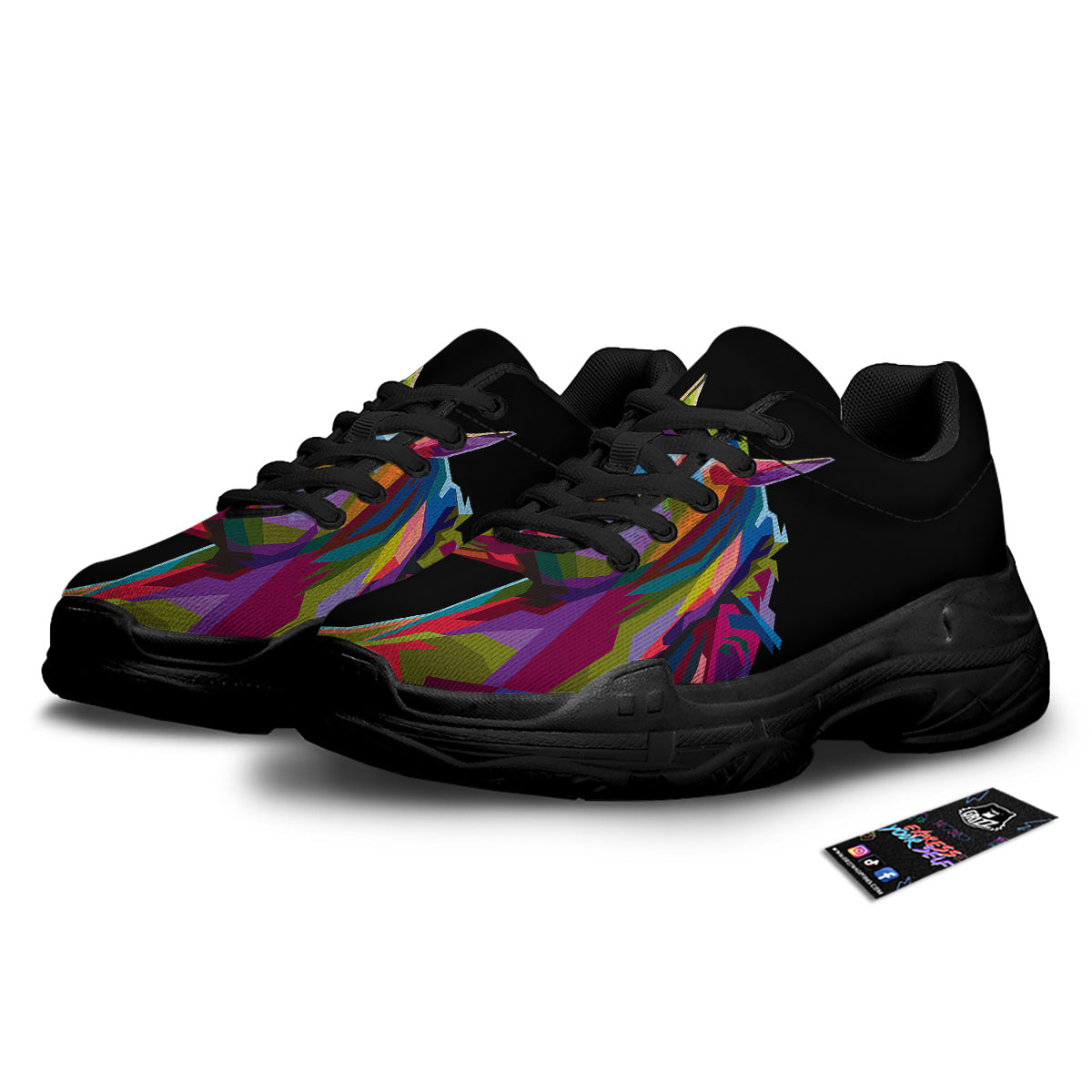 Portrait Horse Colorful Print Black Chunky Shoes-grizzshop