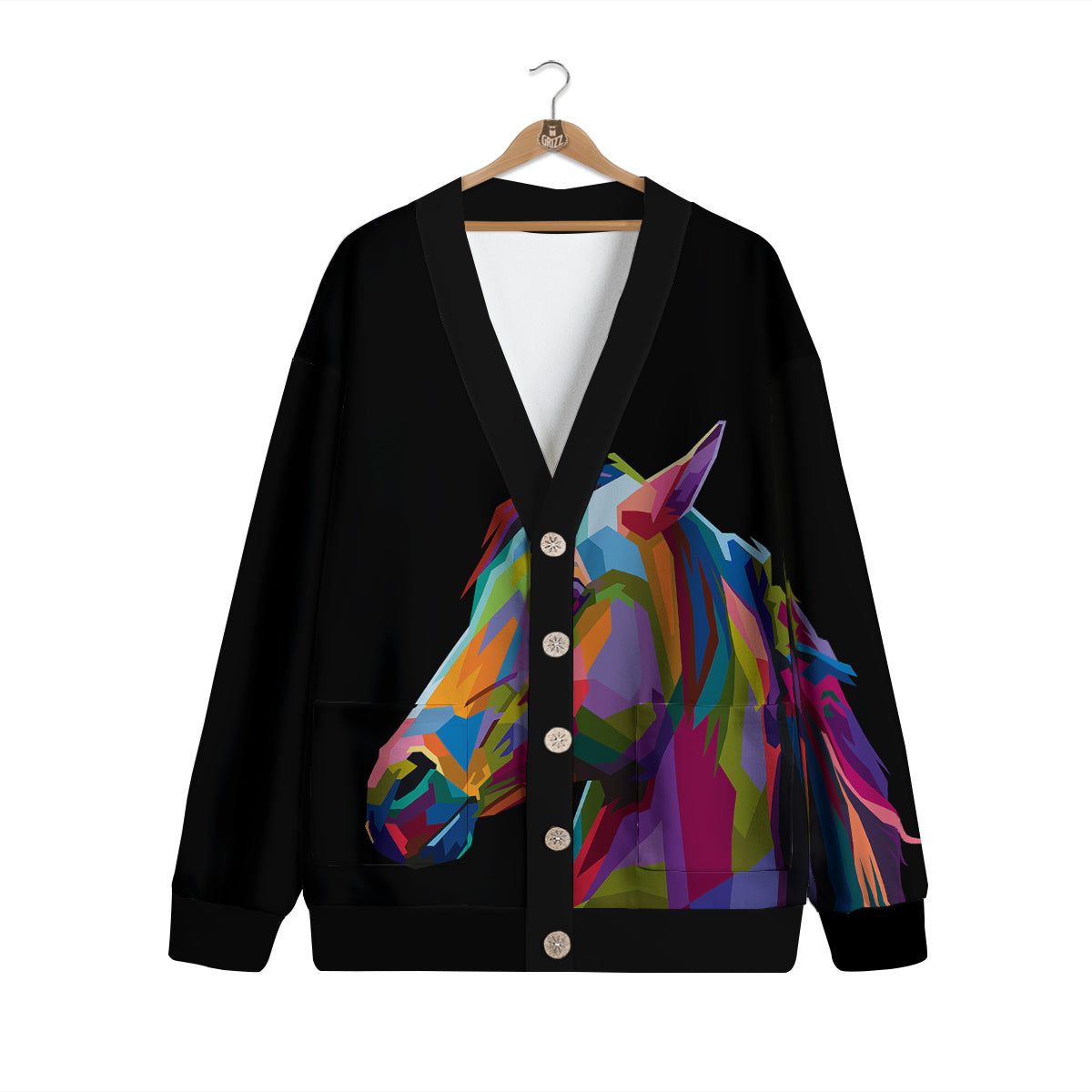 Portrait Horse Colorful Print Cardigan-grizzshop