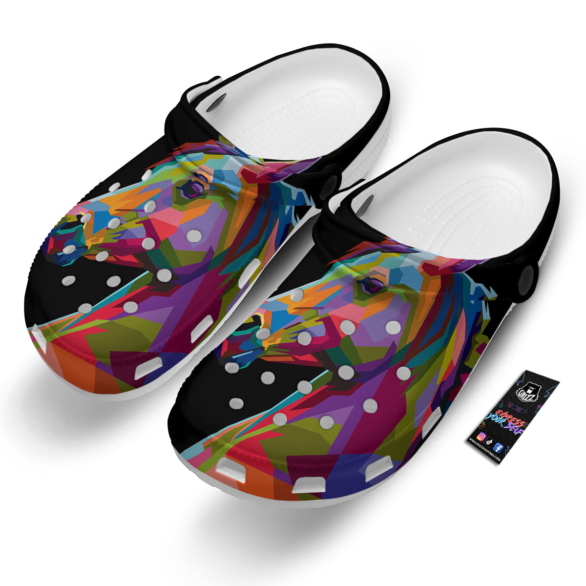Portrait Horse Colorful Print Clog-grizzshop