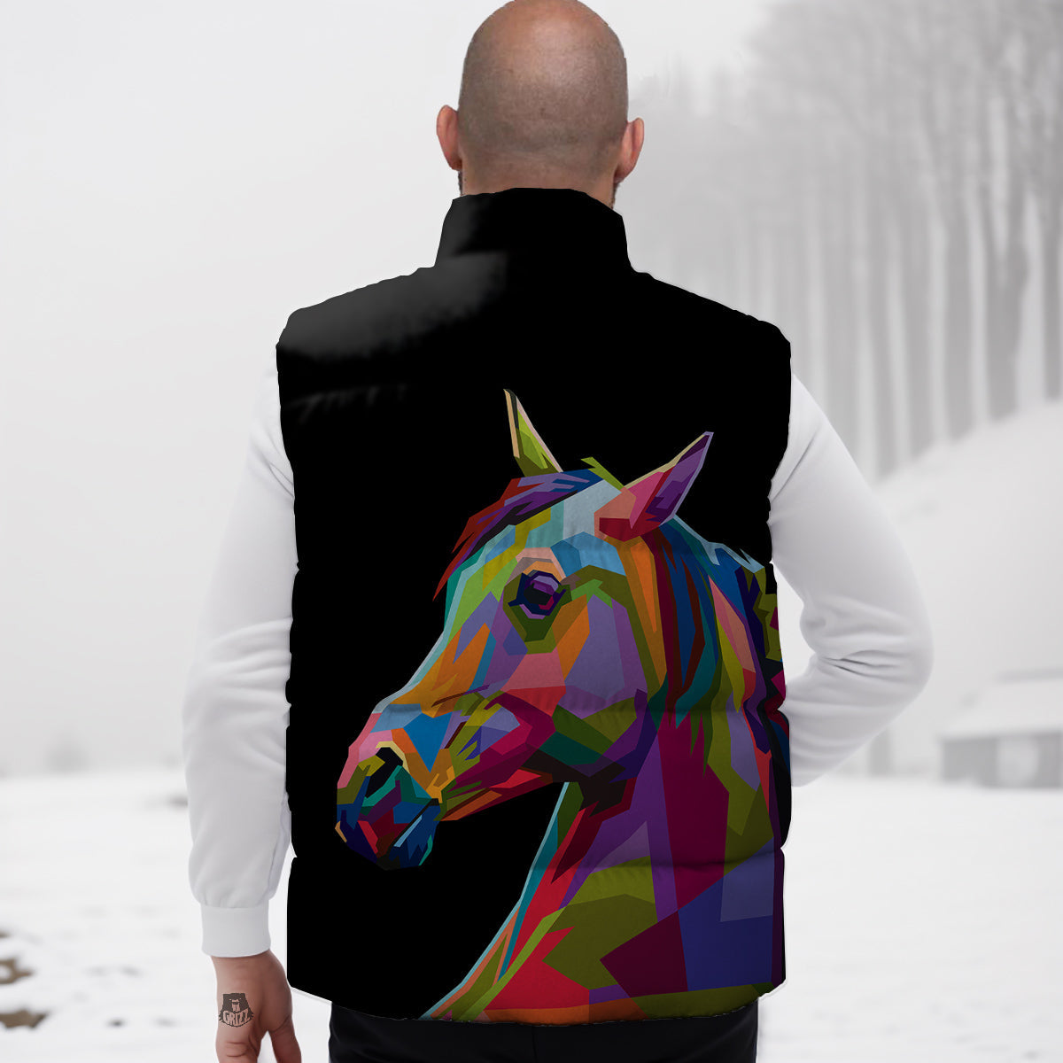 Portrait Horse Colorful Print Down Vest