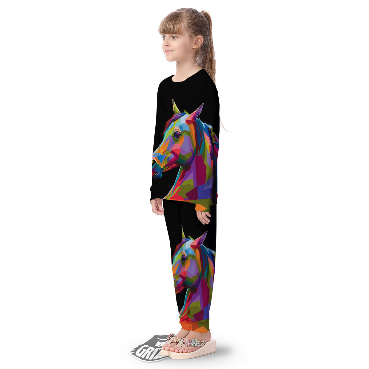 Portrait Horse Colorful Print Kid's Pajamas-grizzshop