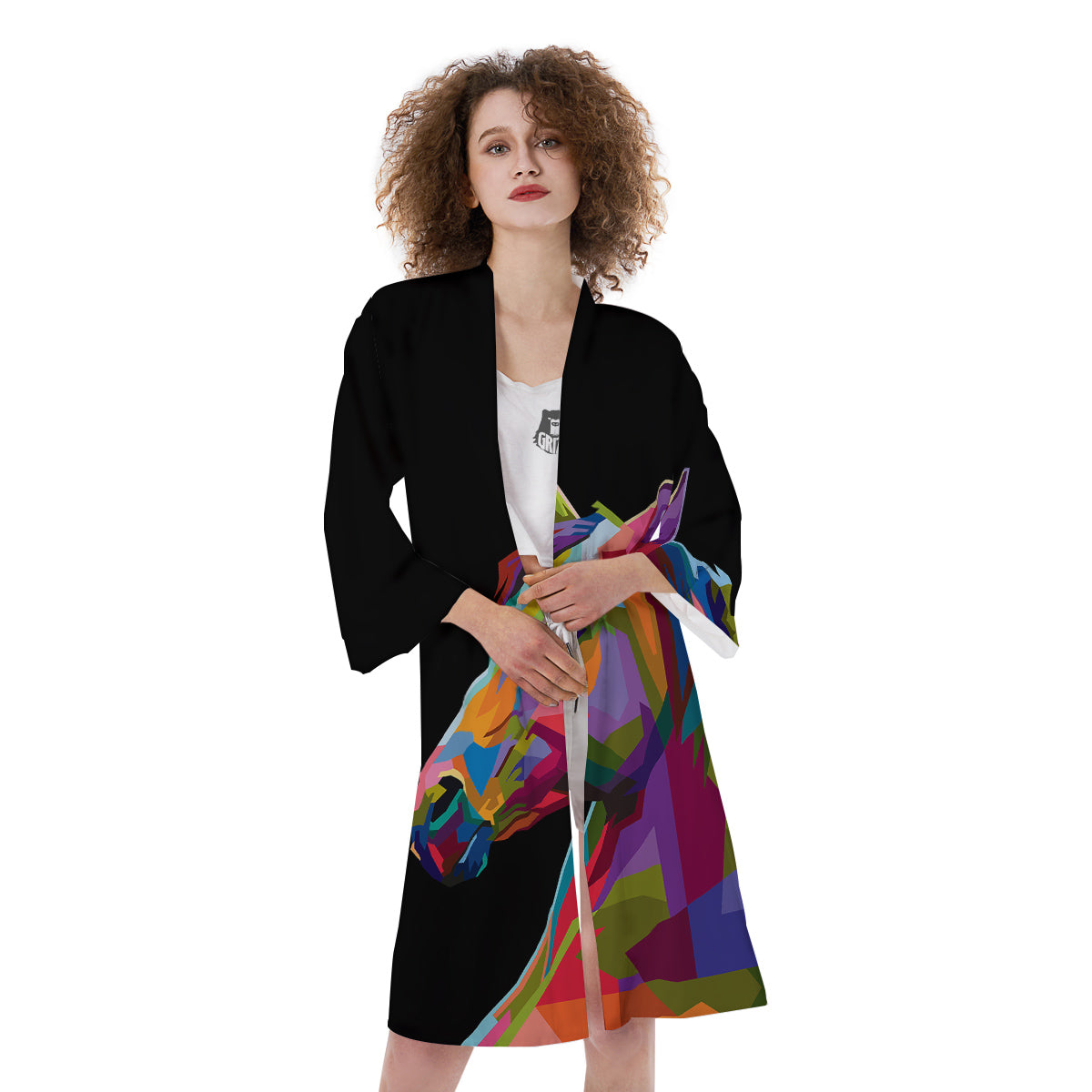 Portrait Horse Colorful Print Kimono-grizzshop