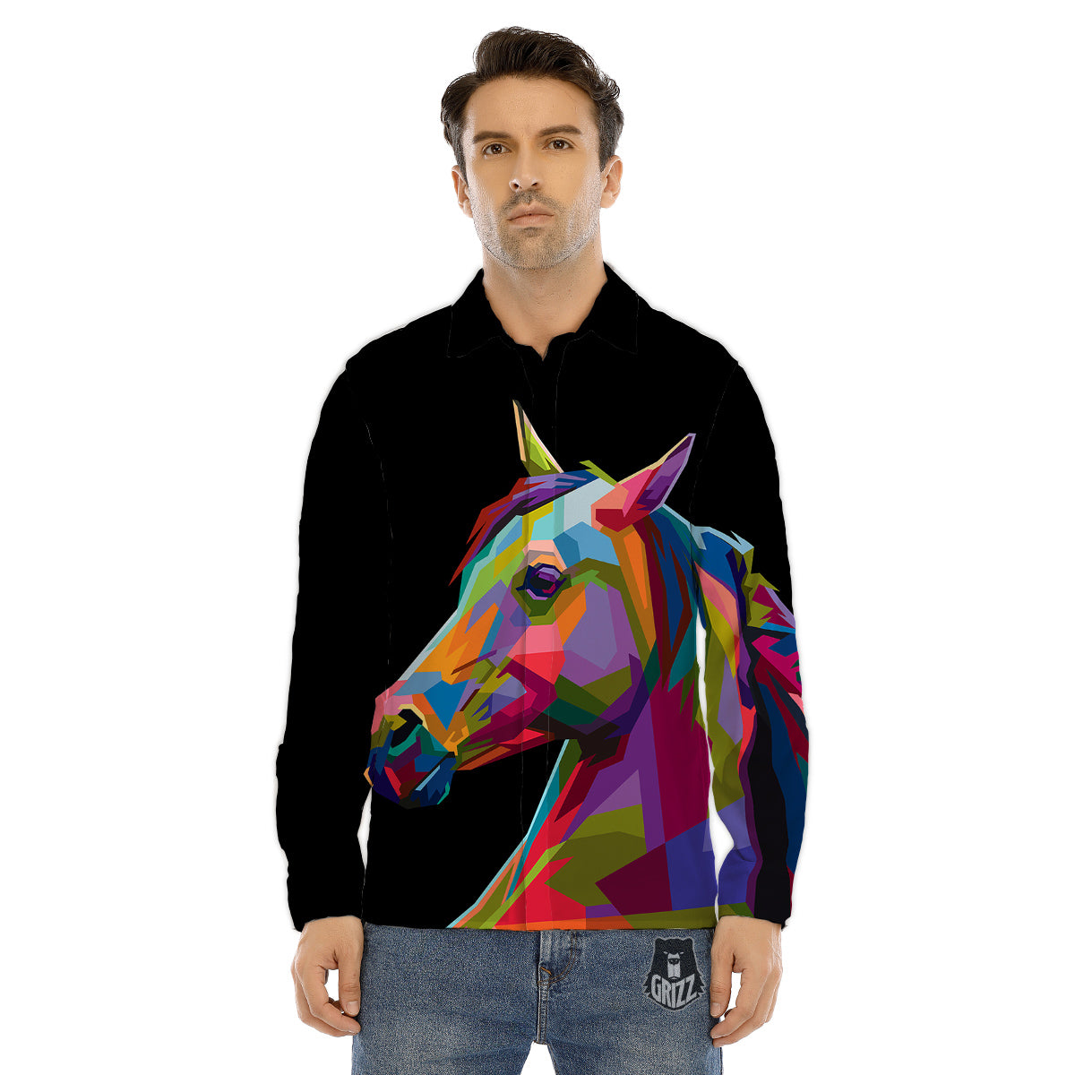 Portrait Horse Colorful Print Men's Dress Shirts-grizzshop