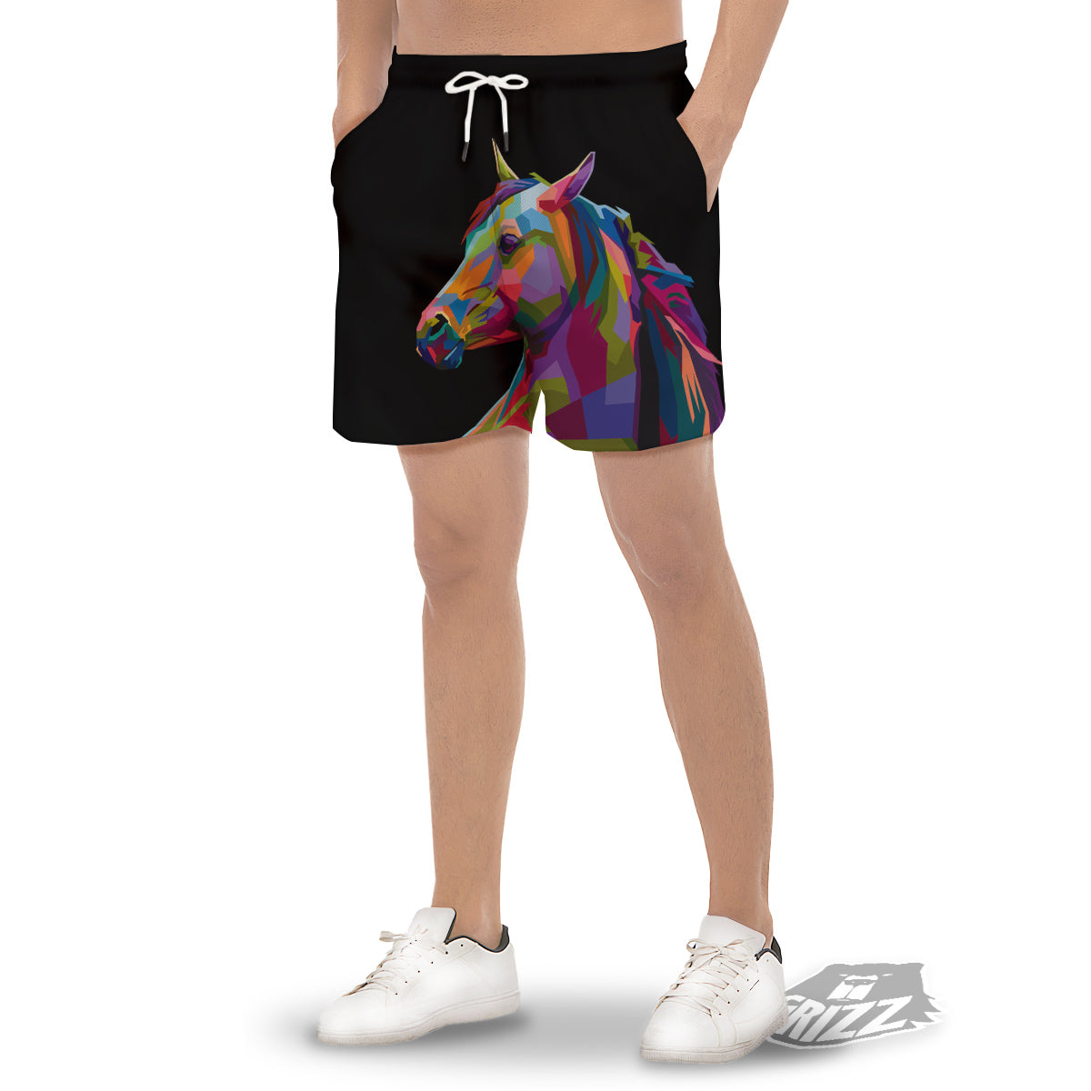 Portrait Horse Colorful Print Men's Gym Shorts-grizzshop
