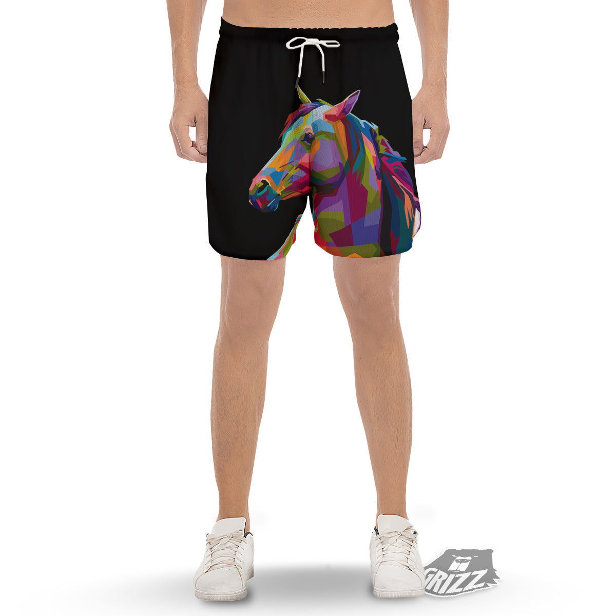 Portrait Horse Colorful Print Men's Gym Shorts-grizzshop